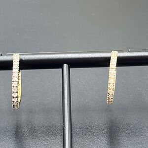 10K Yellow Gold Natural
Diamond Hoop Earrings, Pave Hinged Snap Closure, 2.72g